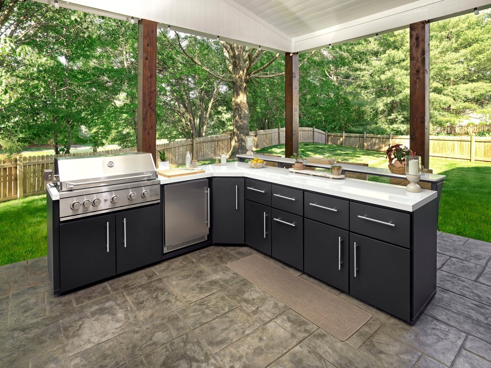 Emory | Corner Outdoor Kitchen Island with Bar Seating & Built-In Grill – Bar Left